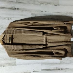 Banana Republic Long Cardigan Sweater Open Front Belted Pockets Tan Women's Lrg